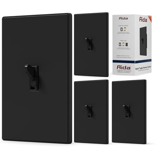 Image of AIDA Digital Toggle Dimmer Switch for Dimmable LED, CFL & Incandescent Bulbs, Single Pole /3-Way, Screwless Wall Plate Included, UL Listed, No Neutral Wire Needed, Black, (4 Pack)