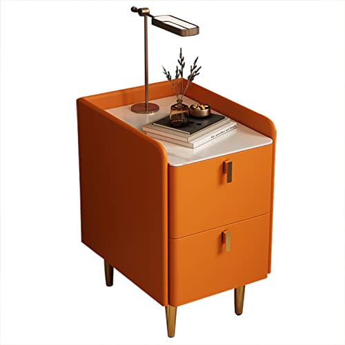 TPARIS Mesita De Noche Moderna De Mediados De Siglo|Mesa Auxiliar Estrecha Minimalista con 2 Cajones|Modernas De Cuero De Microfibra para Espacios Pequeños,Naranja,25x40x50cm (9.8x15.7x19.6in)