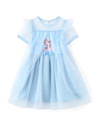 Disney Frozen Dress Elsa Dress for Girls Sparkle Tulle Ruffle Dresses for Toddler Girls Casual Toddler Dresses Blue Dress 4-5T