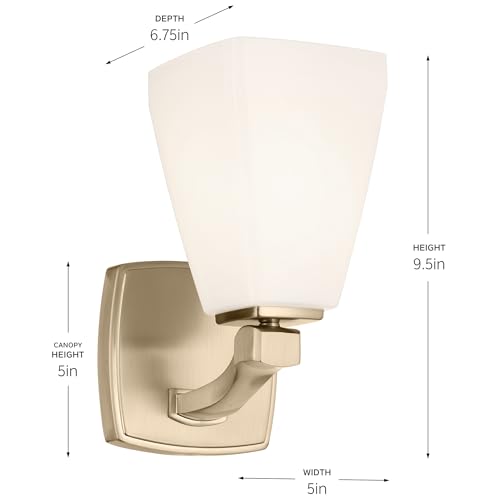 Image of Kichler Marant 5 inch 1-Light Wall Sconce Bathroom Vanity Light Fixture with Opal Glass in Champagne Bronze for Bathroom, Powder Room, Hallway, Fireplace (5 inch W x 9.5 inch H), 55214CPZ