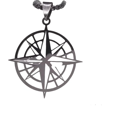 Collier boussole noir anti-ternissement bijou unisexe longue durée