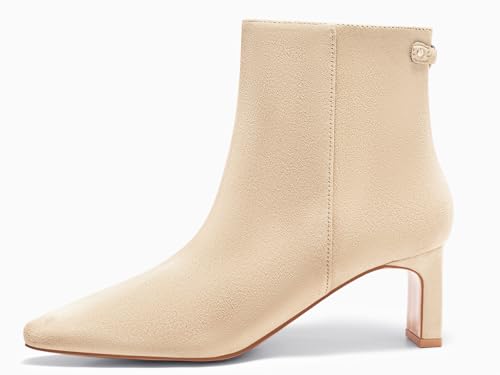 Image of Coutgo Womens Ankle Boots Chunky Heel Closed Toe Booties Side Zipper Winter Dress Shoes