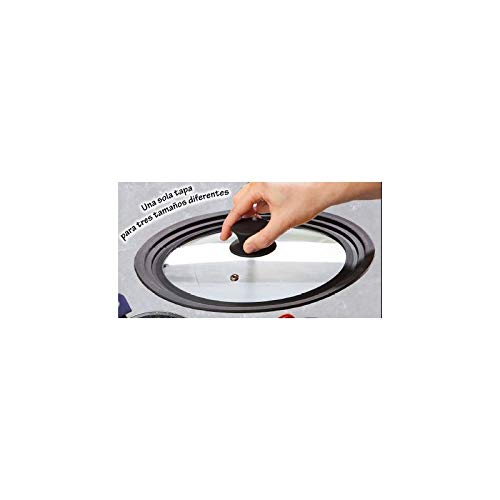 Tapa Multidiámetro De Vidrio Y Silicona 20/22/24 Cm. ( 1108395) - Magefesa En Oferta Tapa Multidiámetro De Vidrio Y Silicona Negra 20/22/24