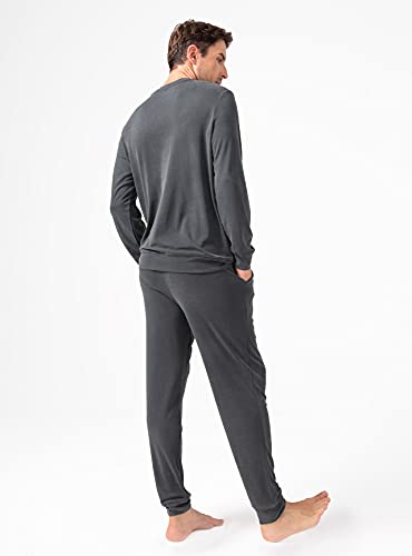 David Archy Men's Sleepwear Pjs Top And Bottom Long Pajama Set (M, Dark Gray) #TOP2