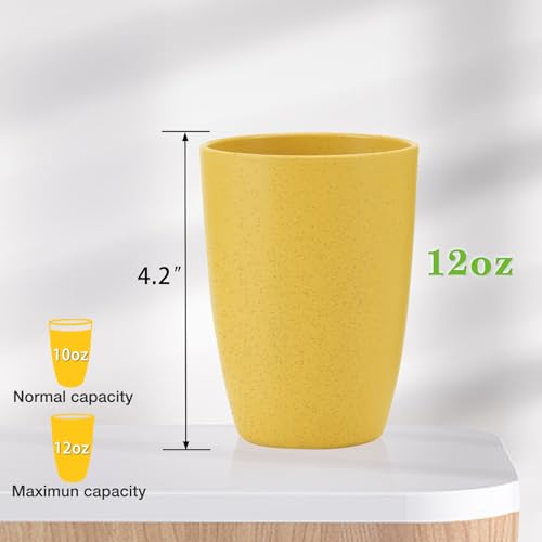 Mfacoy Wheat Straw Cups Set of 6, 12 oz Unbreakable Drinking, Reusable, Stackable Tumbler, Colourful Water Cup Set for Kitchen, BPA Free, Dishwasher & Microwave Safe, with 6 Colors Cups