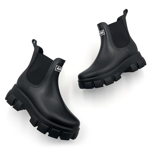 Image of Amoji Unisex Ankle Chelsea Rain Platform Rubber Waterproof Boots 917
