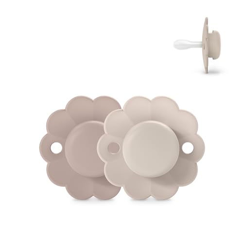 Suavinex Wonder Baby Pacifier, SX Pro Silicone Nipple, Reversible, Non Irritating Shield Design, 2 Pk Pacifiers 0-6 Months, Made in Europe, Mauve/Chalk