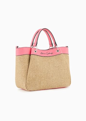 Image of Armani Exchange Women's Wave Medium Shopping Bag, Naturale /Watermelon, One Size