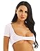 ACSUSS Womens Sexy Mesh Transparent Open Bust Short Sleeve Belly Dance Crop Top White One Size