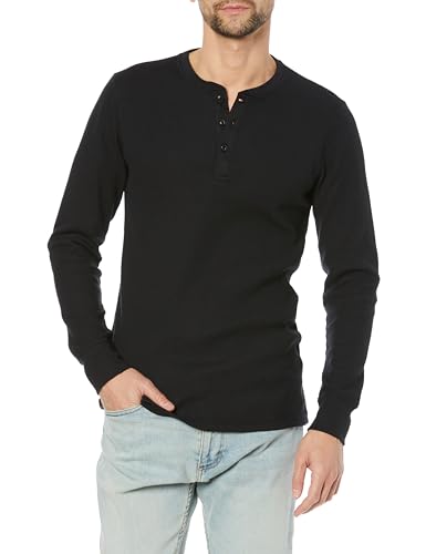 [Amazon Essentials] ヘンリーネック ワッフルニット シャツ スリムフィット 長袖 メンズ ブラック S - Amazon Essentials - 商品画像