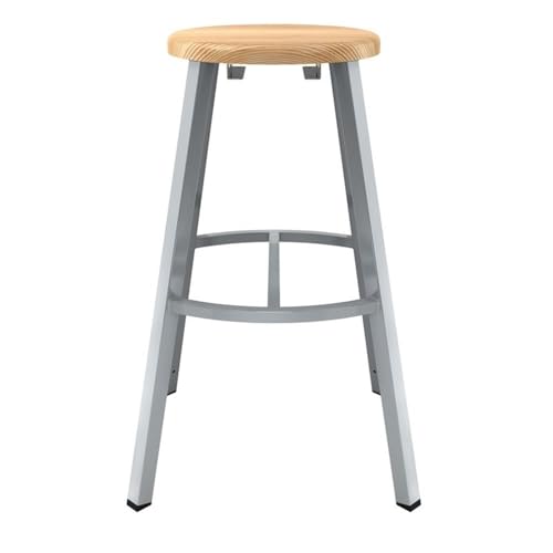 Pemberly Row Contemporary 30" Bar Stool, Solid New Zealand Pine Wood Seat, Gray Steel Frame, Curved Footring, Industrial Grade Dome Glides, Durable Design for Science Room, Makerspace, Robotics Team