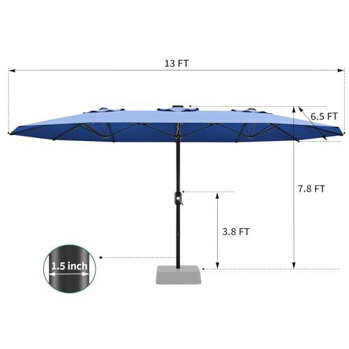 GarveeHome 13ft Large Patio Umbrellas with NO Base, Outdoor Double-Sided Rectangle Market Umbrella with Crank Handle, for Pool Lawn Garden