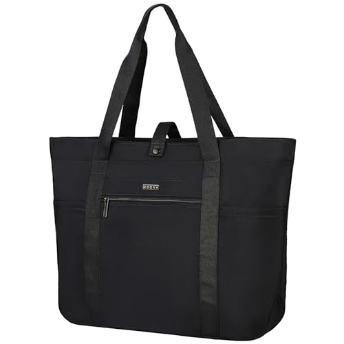 Voova Tote Bag for Women Waterproof Large Capacity Tote Bag with Zipper Foldable Shoulder Bag Handbag for Work Travel Beach Gym School Black