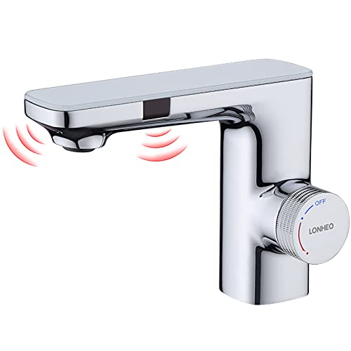 Robinet salle bain avec 2 fonctions de capteur, Lonheo Mitigeur Lavabo Infrarouge avec Limiteur de Température, Chromé Cover