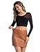 EG CHRIS G Women's PU Leather Skirt Stretchy High Wasit Side Zipper A-Line Party Short Mini Skirt (Brown,M)
