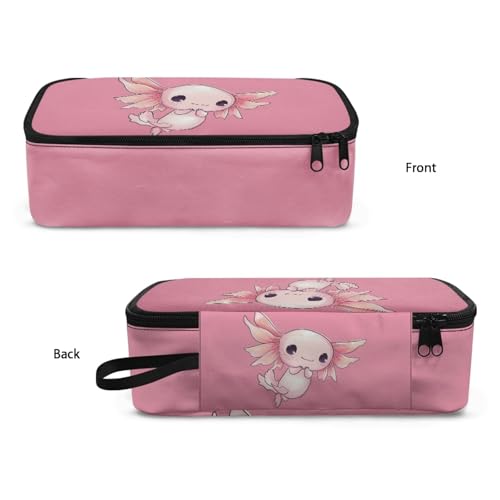Image of Cute Axolotl Girls Pencil Case Large Capacity,Pink Pencil Pouch for 3-14 Years Kids Pencil Container for Preschool Children Pencil Bag for Boys Adults Men Coin Purse for Office Supplies