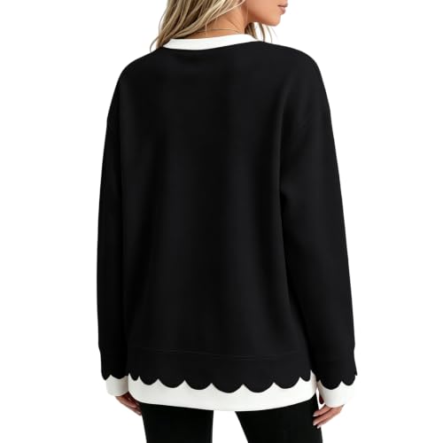 Oversized Sweatshirt for Women Cute 2 in 1 Scalloped Crewneck Sweatshirt - image 5
