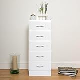 Home Treats Chest of Drawers - 5 Drawers White Bedroom Wooden Furniture. Anti-Bowing Storage Organiser for Any Room (White, 5 Drawer Tallboy)
