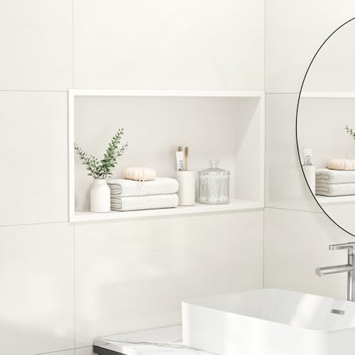 Qeke Nicho de pared de acero inoxidable 304, nicho de ducha con marco, empotrado para almacenamiento de baño, impermeable, no necesita baldosas, capa única, 60 x 30 x 10 cm, color blanco
