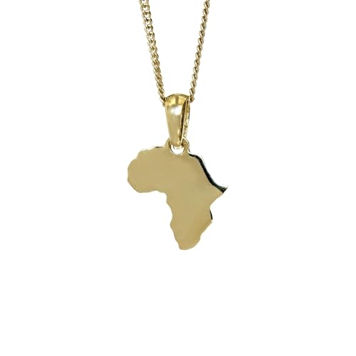 Petite Solid Map of Africa Yellow Gold Pendant & Chain 45cm
