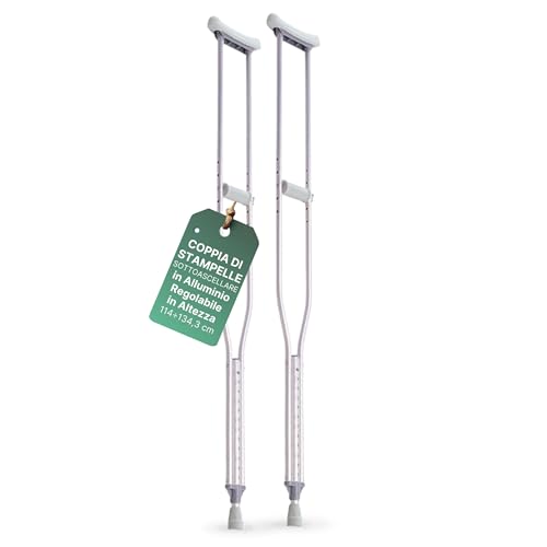 Remedia One - Stampelle Ortopediche Regolabili In Alluminio Anodizzato, Stampelle Ascellari Adulti Antiscivolo, 2 Unità – Taglia M