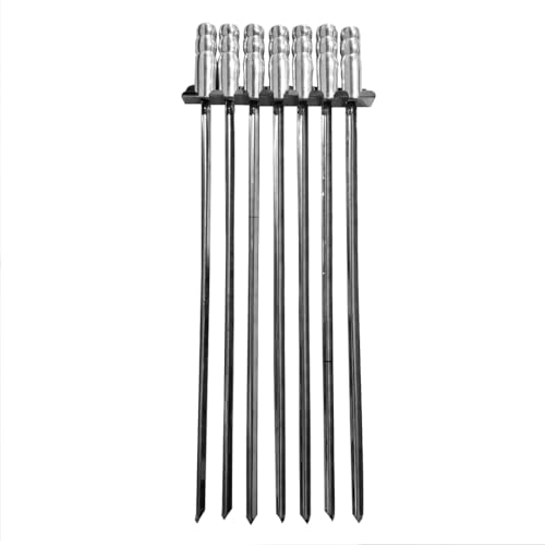 Kit 7 Espetos Para Churrasco Com Suporte em Inox Lâmina Reforçadoa E Manopla Térmica