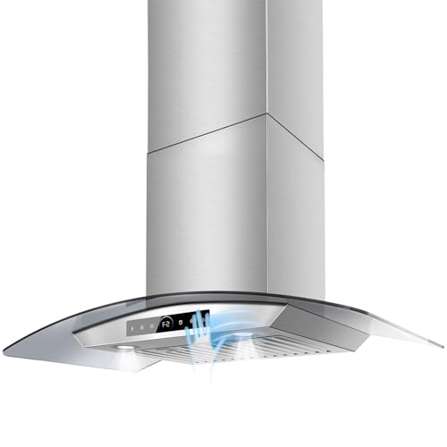 Image of 36 inch Wall Mount Range Hood, 1200 CFM with 4-Speed Gesture Sensing & Touch Control, Stainless Steel Ducted Kitchen Stove Vent Hoods with 2 LED Lights, Time Setting, Dishwasher-Safe Baffle Filters