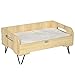 PawHut Canapé lit pour Chien Chat Design dim. 70L x 45l x 31,5H cm piètement métal avec Coussin Moelleux 2 poignées latérales MDF Blanc et Aspect Bois