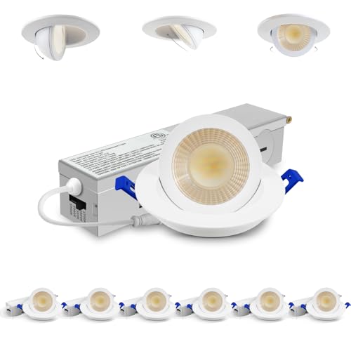 Adetu 2 Inch 5CCT Gimbal Led Recessed Lighting with Junction Box, 360°+90° Adjustable Recessed Can Lights, 2700K/3000K/3500K/4000K/5000K Selectable, 5W Eqv 50W, 550LM Brightness - ETL (White,6 Pack)