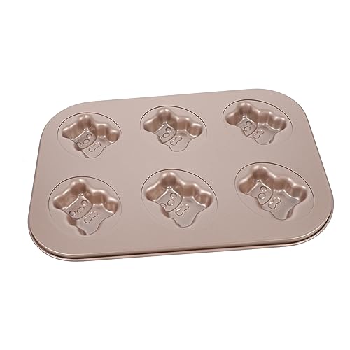LOORGVEL 6-Cavity Carbon Steel Non-Stick Bear Cake Baking Tray for Kids' DIY Home Baking - Golden Bakeware