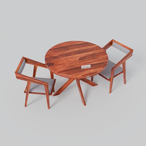 Image of ONIJA Solid Sheesham Wood 2 Seater Dining Table Set with Cushioned Chairs for Dining Room | Living Room | Home & Office | Hotels Restaurant & Cafe (2 Seater, Honey Finish)