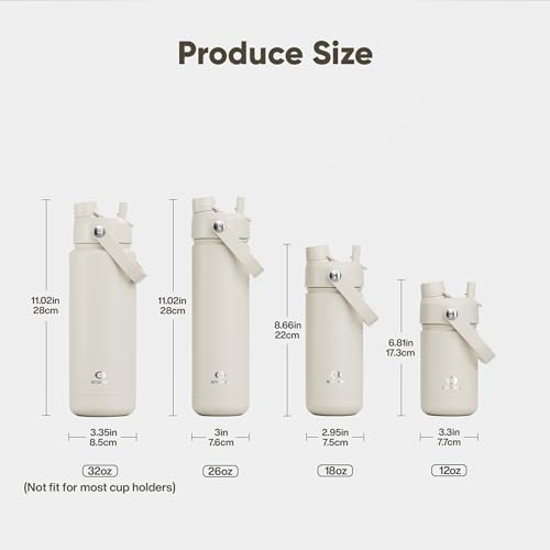 Image of ENCOOL Insulated Water Bottle with Straw Stainless Steel Water Bottle, Leak-Proof, BPA-Free, Double Wall Vacuum Keeps Cold for 24 Hours for Sports, Travel, School (32 oz, Cream Moon)