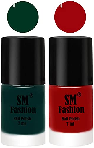 Image of Long Lasting Nail Polish | Nail Paint Combo 7 ml Each) - Set of 2 Dark Green-Light Red