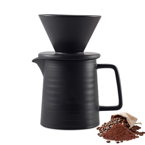 Weciau Cafetière à Bec Verseur en Céramique avec Filtre, 500 ml Cafetière à Verser, Filtre à Café Réutilisable en Porcelaine, Style Rétro, Simple et...