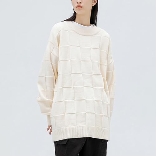 Pull tricoté en damier pour hommes à col rond tendance streetwear