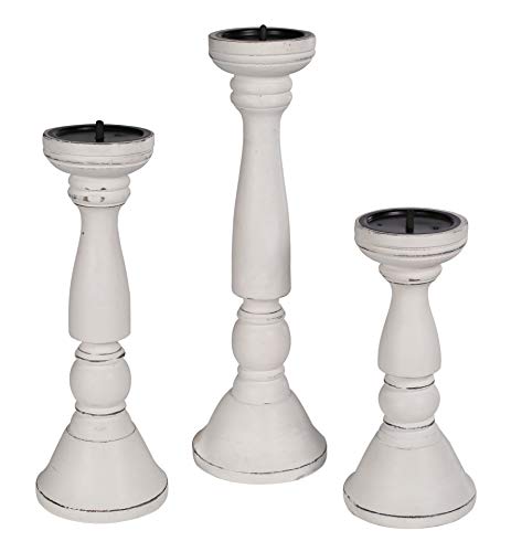 The Wooden Town Tall Candle Holders Set of 3 – White Antique Wood Pillar Holders (16", 14", 12") – Rustic Farmhouse Decor for Table, Mantel, Centerpiece, or Wedding Decorations - Image 6