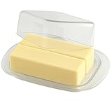 Butter Dish with Lid, Butter Keeper, Plastic Butter Holder Tray Container, Holds 2 Stick of Butter for Countertop and Refrigerator