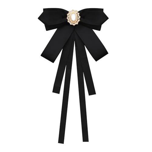 Image of LJBFNN Womens Bow Tie, Black Ribbon Bow Tie for Women, Clip on Adjustable Rhinestone Bowtie for School Uniforms Wedding