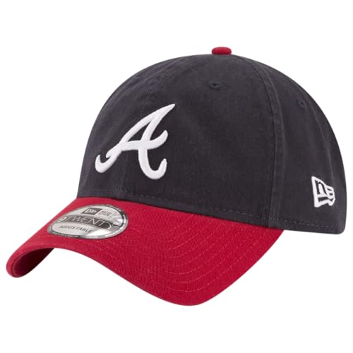 New Era MLB Core Classic 9TWENTY Home Team Color Adjustable Hat Cap One Size Fits All (US Alpha One Size Atlanta Braves Navy Red)