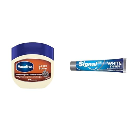 Vaseline Nemlendirici Jel Krem Cocoa Butter, 100 ml ve Signal White System Diş Macunu Original 2 Haftada Daha Beyaz Dişler 75 ml
