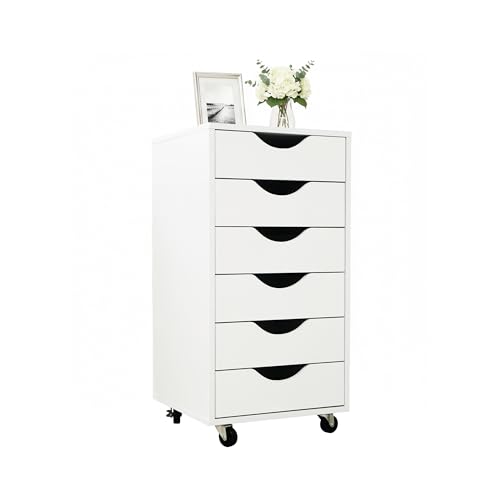Relaxdays Conteneur à roulettes 6 tiroirs Meuble de Bureau Blanc 78x40x40 cm