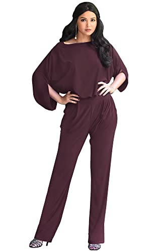 KOH KOH Plus Size Womens Short Sleeve Sexy Formal Cocktail Casual Cute Long Pants One Piece Fall Pockets Dressy Jumpsuit Romper Long Leg Pant Suit Suits Outfit Playsuit, Maroon Wine Red XL 14-16