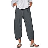 Maiyifu-GJ Women's Cotton Linen Loose Pants Summer Casual Baggy Lounge Pants Elastic Waist Lightweight Wide Leg Trousers (Grey 1,3X-Large)