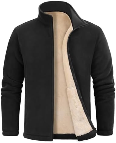 Nadeer Fleecejacken Herren mit Sherpa Futter Strickjacke | 2 Außentaschen, 2 Innentaschen, Übergangsjacke Stehkragen, Winddicht, Vollreißverschluss, Herbst Winter Outdoor