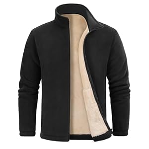 UMIPUBO Veste Polaire Homme Hiver Chaude Zippées Fleece Jacket avec Poches Manteau de Randonnée Sweatshirt Sans Capuche(Noir,L)