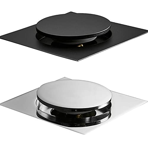 Siphon de sol noir carré en métal avec couvercle escamotable pour douche