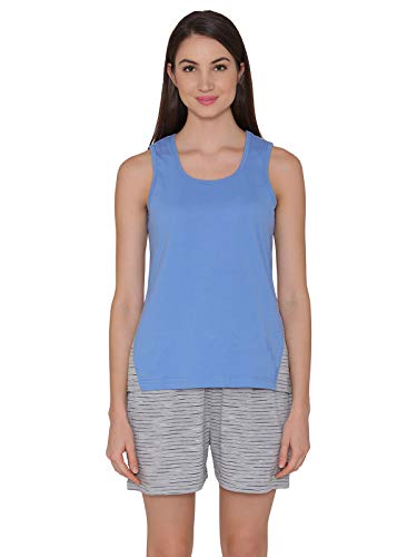 Image of Clovia Women's Cotton Rich Striped Sleeveless Top & Shorts