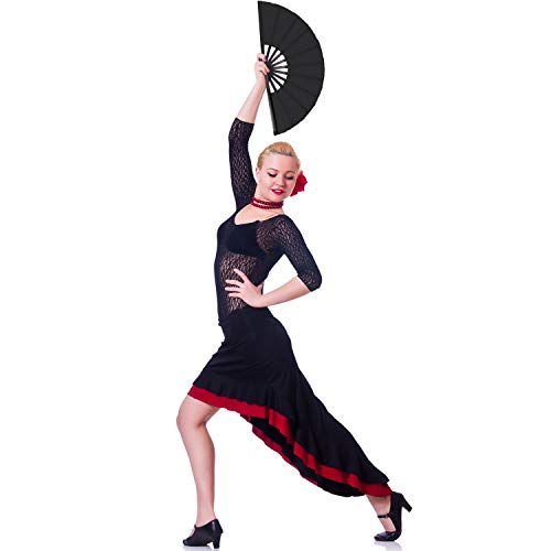 Große Faltbare Seide Hand Fächer - Chinese Tai Chi Fächer für Männer und Frauen - Leistung, Tanz, Dekorationen, Festival, Geschenk (Schwarz, 2)