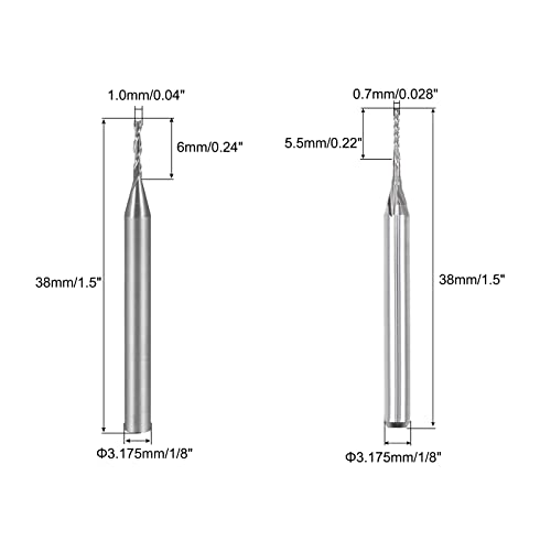 uxcell 0.7mm,0.6mm Carbide End Mill Engraving Milling Cutter CNC Router Bits for PCB Machine, 1/8