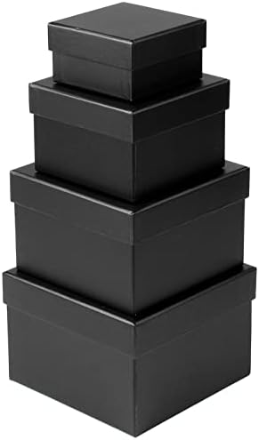 Square Gift Boxes with Lids Set of 4 Black Gift Box Assorted Sizes Nesting Gift Boxes for Presents Birthday Bridesmaid Wedding Valentines Christmas Party Favor Boxes